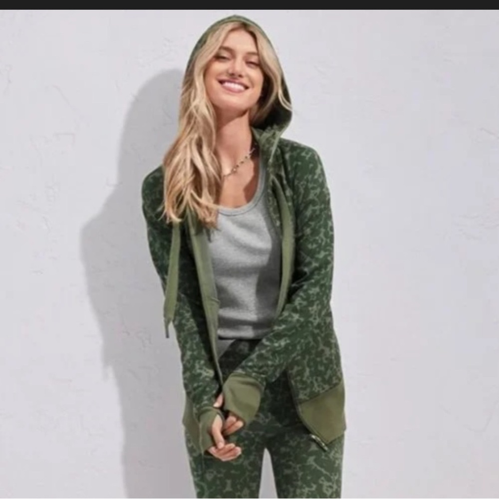 CAbi Olive Green Printed Zip-Up Hoodie